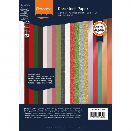 Florence Cardstock Paper A4 Multipack CHRISTMAS 75 fogli VARI EFFETTI