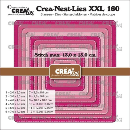 Crealies Crea-Nest-Lies XXL Dies No. 160 Squares With Rounded Corners And Stitchline