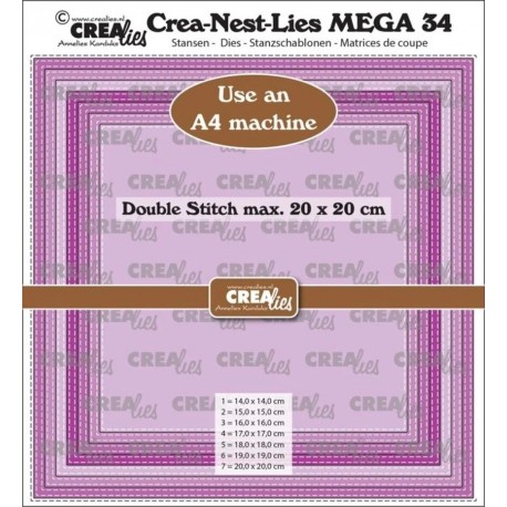 Crealies Crea-Nest-Lies Mega Dies No. 34 Squares with Double Stitch, Full cm