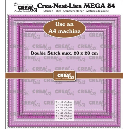 Crealies Crea-Nest-Lies Mega Dies No. 34 Squares with Double Stitch, Full cm