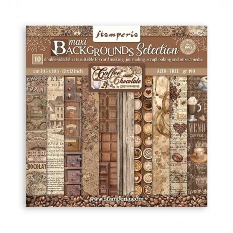 Stamperia Coffee and Chocolate MAXI Backgrounds Paper Pack 30x30cm