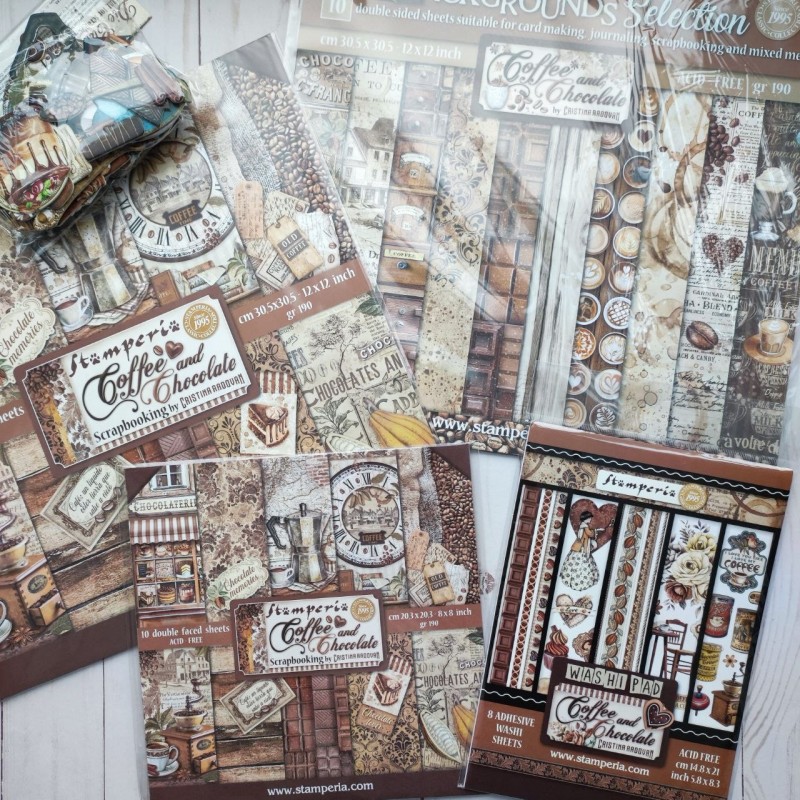 Kit de papeles de Scrapbooking 30 x 30 cm. Stamperia - Backgrounds  Selection Coffee and Chocolate