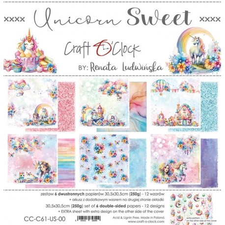 Craft o' Clock Unicorn Sweet Paper Collection Set 30x30cm 6fg