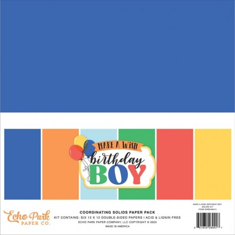 Echo Park Make A Wish Birthday Boy Coordinating Solids Paper Pack 30x30cm