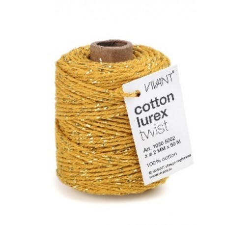 Vivant Cord Cotton Lurex Twist Ocre and Gold 50 MT 2MM