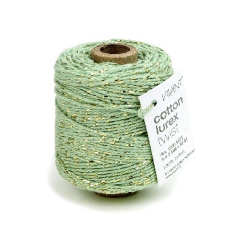 Vivant Cord Cotton Lurex Twist Light Olive and Gold 50 MT 2MM