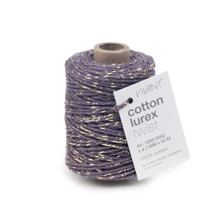 Vivant Cord Cotton Lurex Twist Aubergine and Gold 50 MT 2MM