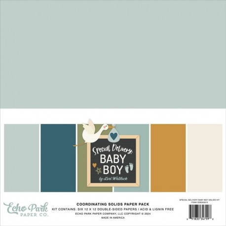 Echo Park Special Delivery Baby Boy Coordinating Solids Paper Pack 30x30cm